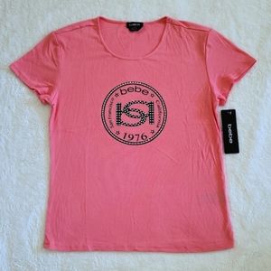 bebe Short Sleeve Ribbed Top in Coral - NWT